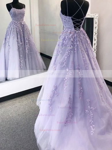 A-line Square Neckline Tulle Sweep Train Beading Prom Dresses #Favs020107371