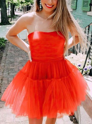 A-line Strapless Tulle Short/Mini Prom Dresses #Favs020107383 A-line Strapless Tulle Short/Mini Prom Dresses #Favs020107383
