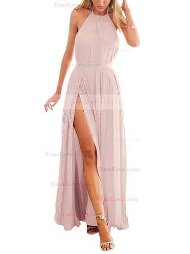 A-line Halter Chiffon Ankle-length Split Front Prom Dresses #Favs020104432