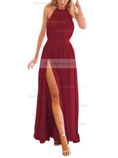 A-line Halter Chiffon Ankle-length Split Front Prom Dresses #Favs020104432