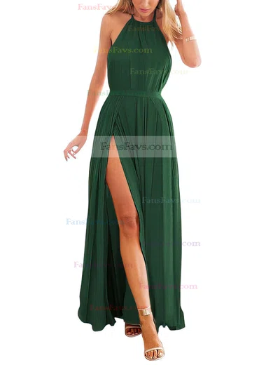 A-line Halter Chiffon Ankle-length Split Front Prom Dresses #Favs020104432