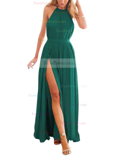 A-line Halter Chiffon Ankle-length Split Front Prom Dresses #Favs020104432