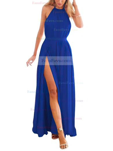 A-line Halter Chiffon Ankle-length Split Front Prom Dresses #Favs020104432