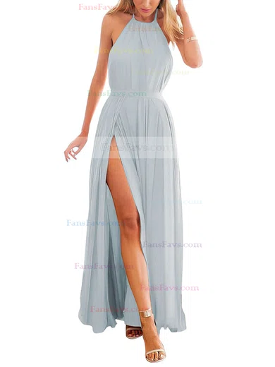 A-line Halter Chiffon Ankle-length Split Front Prom Dresses #Favs020104432