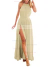 A-line Halter Chiffon Ankle-length Split Front Prom Dresses #Favs020104432