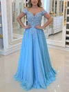 A-line Scoop Neck Chiffon Sweep Train Beading Prom Dresses #Favs020107395