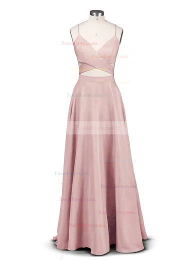 A-line V-neck Silk-like Satin Sweep Train Prom Dresses #Favs020102743