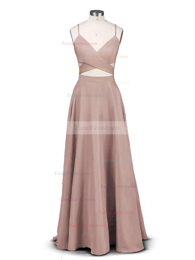 A-line V-neck Silk-like Satin Sweep Train Prom Dresses #Favs020102743