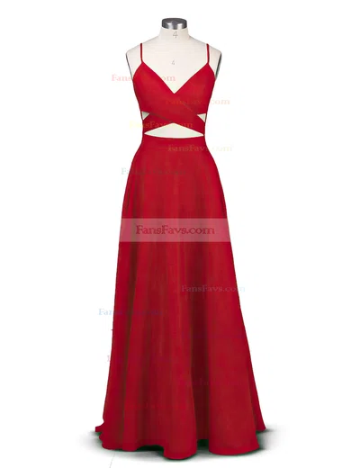 A-line V-neck Silk-like Satin Sweep Train Prom Dresses #Favs020102743