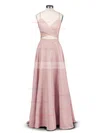 A-line V-neck Silk-like Satin Sweep Train Prom Dresses #Favs020102743