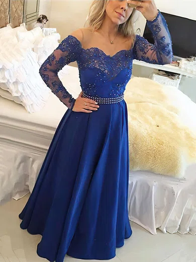 A-line Scoop Neck Chiffon Floor-length Beading Prom Dresses #Favs020104440