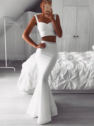 Trumpet/Mermaid Sweetheart Satin Sweep Train Beading Prom Dresses #Favs020107406