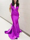 Trumpet/Mermaid V-neck Silk-like Satin Sweep Train Prom Dresses #Favs020107407
