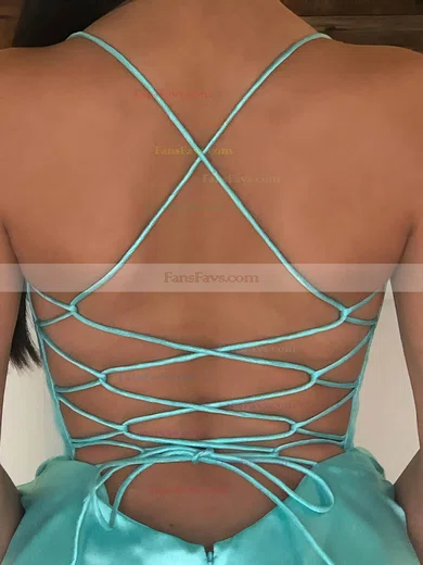 A-line V-neck Satin Sweep Train Prom Dresses #Favs020107414