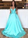 A-line V-neck Satin Sweep Train Prom Dresses #Favs020107414