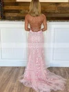 Trumpet/Mermaid Square Neckline Tulle Sweep Train Appliques Lace Prom Dresses #Favs020107416