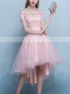 A-line Off-the-shoulder Tulle Asymmetrical Appliques Lace Prom Dresses #Favs020107434