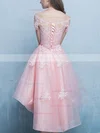A-line Off-the-shoulder Tulle Asymmetrical Appliques Lace Prom Dresses #Favs020107434