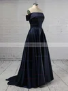 Ball Gown Off-the-shoulder Satin Sweep Train Pockets Prom Dresses #Favs020104481