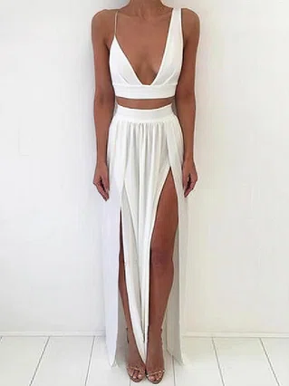 A-line V-neck Chiffon Floor-length Split Front Prom Dresses #Favs020107445 A-line V-neck Chiffon Floor-length Split Front Prom Dresses #Favs020107445