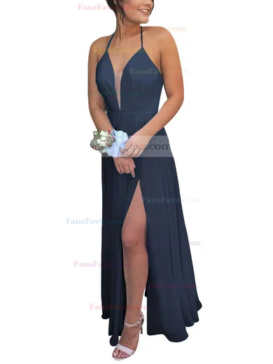 A-line V-neck Chiffon Floor-length Split Front Prom Dresses #Favs020104497