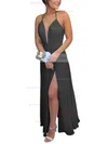A-line V-neck Chiffon Floor-length Split Front Prom Dresses #Favs020104497
