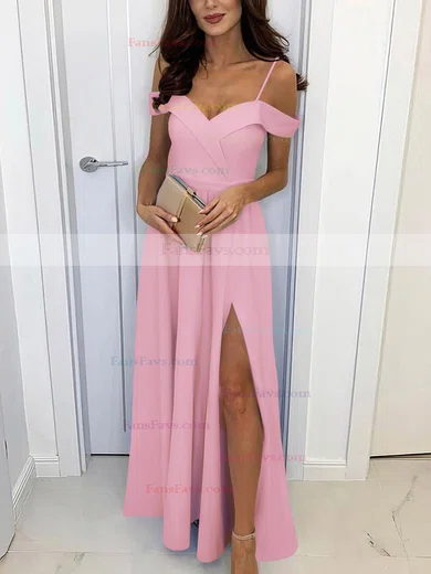 A-line Off-the-shoulder Silk-like Satin Sweep Train Split Front Prom Dresses #Favs020107461