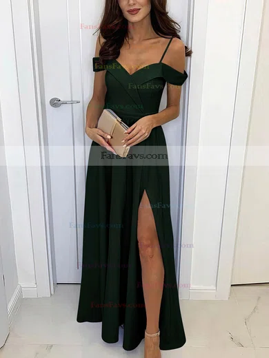 A-line Off-the-shoulder Silk-like Satin Sweep Train Split Front Prom Dresses #Favs020107461