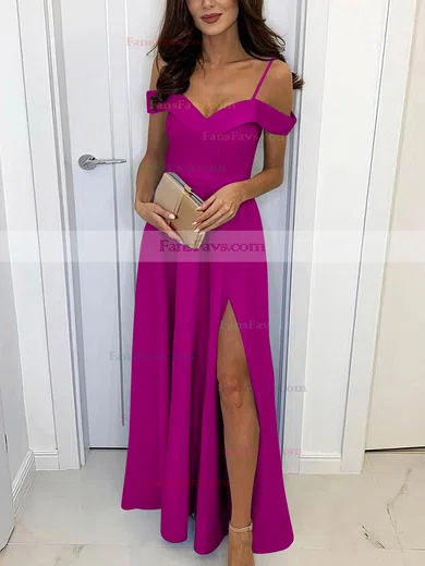 A-line Off-the-shoulder Silk-like Satin Sweep Train Split Front Prom Dresses #Favs020107461