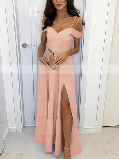 A-line Off-the-shoulder Silk-like Satin Sweep Train Split Front Prom Dresses #Favs020107461