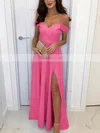 A-line Off-the-shoulder Silk-like Satin Sweep Train Split Front Prom Dresses #Favs020107461