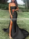 Sheath/Column Strapless Satin Sweep Train Split Front Prom Dresses #Favs020107470