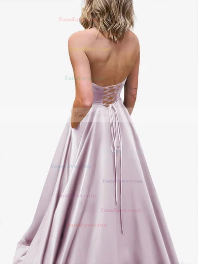 A-line Strapless Satin Sweep Train Pockets Prom Dresses #Favs020107479