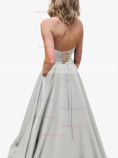 A-line Strapless Satin Sweep Train Pockets Prom Dresses #Favs020107479