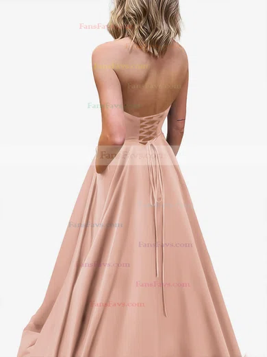 A-line Strapless Satin Sweep Train Pockets Prom Dresses #Favs020107479