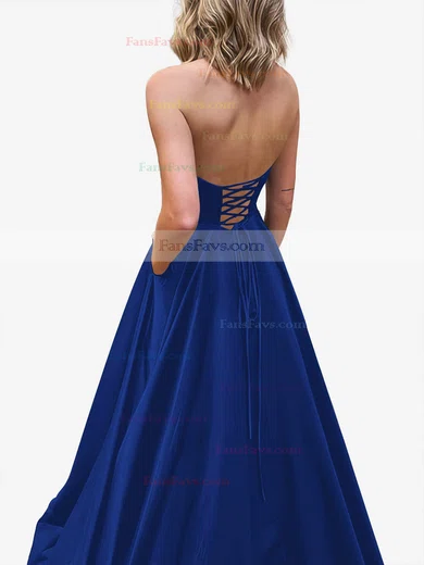 A-line Strapless Satin Sweep Train Pockets Prom Dresses #Favs020107479