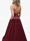 A-line Strapless Satin Sweep Train Pockets Prom Dresses #Favs020107479
