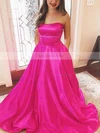 A-line Strapless Satin Sweep Train Pockets Prom Dresses #Favs020107479