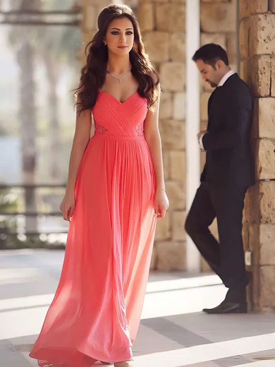 A-line Sweetheart Chiffon Sweep Train Appliques Lace Prom Dresses #Favs020104512