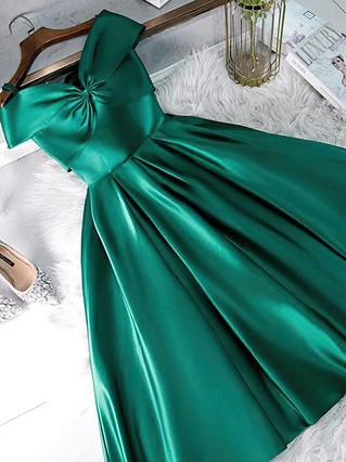 A-line Off-the-shoulder Satin Knee-length Prom Dresses #Favs020107494 A-line Off-the-shoulder Satin Knee-length Prom Dresses #Favs020107494