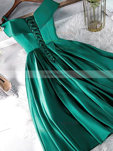 A-line Off-the-shoulder Satin Knee-length Prom Dresses #Favs020107494