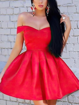 A-line Off-the-shoulder Satin Short/Mini Prom Dresses #Favs020107497 A-line Off-the-shoulder Satin Short/Mini Prom Dresses #Favs020107497