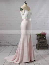 Trumpet/Mermaid Off-the-shoulder Silk-like Satin Sweep Train Sashes / Ribbons Prom Dresses #Favs020104519