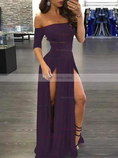 A-line Off-the-shoulder Silk-like Satin Sweep Train Split Front Prom Dresses #Favs020107500