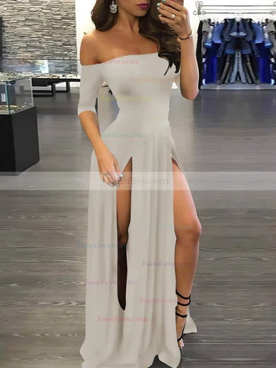 A-line Off-the-shoulder Silk-like Satin Sweep Train Split Front Prom Dresses #Favs020107500