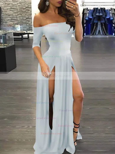 A-line Off-the-shoulder Silk-like Satin Sweep Train Split Front Prom Dresses #Favs020107500