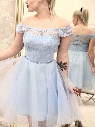 A-line Off-the-shoulder Tulle Short/Mini Beading Prom Dresses #Favs020107505 A-line Off-the-shoulder Tulle Short/Mini Beading Prom Dresses #Favs020107505