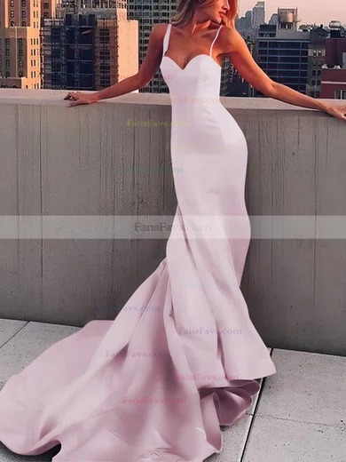 Sheath/Column Sweetheart Satin Court Train Prom Dresses #Favs020107508