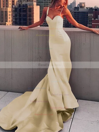 Sheath/Column Sweetheart Satin Court Train Prom Dresses #Favs020107508