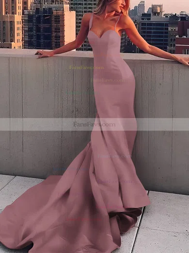 Sheath/Column Sweetheart Satin Court Train Prom Dresses #Favs020107508